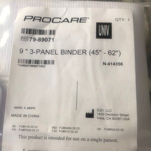 Procare 79-89071, 9" 3-Panel Binder (45"-62") Abdominal Support